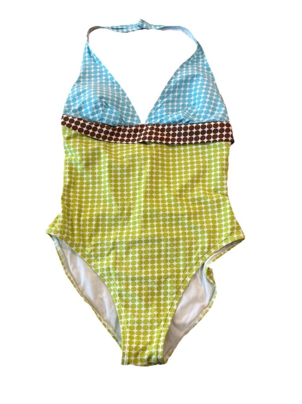 La Blanca Blue Green Halter One-Piece Swimsuit Halter Colorful Preppy